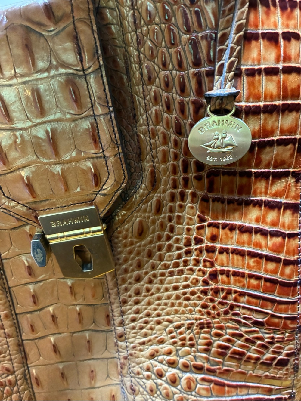 Brahmin Tan and Brown Croc-Embossed Leather Tote - Picture 4 of 5